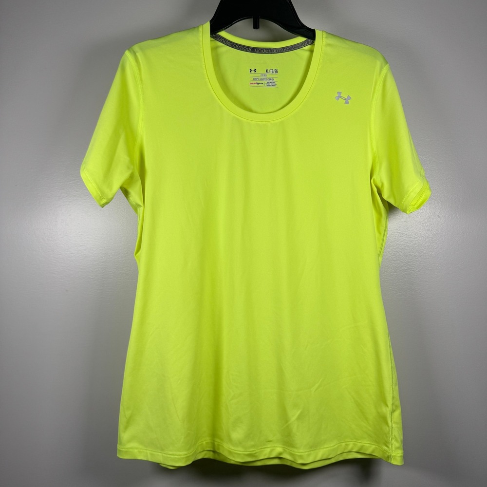 Under Armour‎ HeatGear Fitted Short Sleeve Shirt Neon Yellow XL Athletic Top